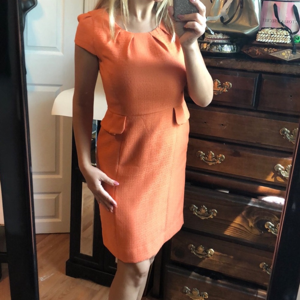 Tahari Arthur Levine Pumpkin Orange Peplum Sheath Dress Size 6
